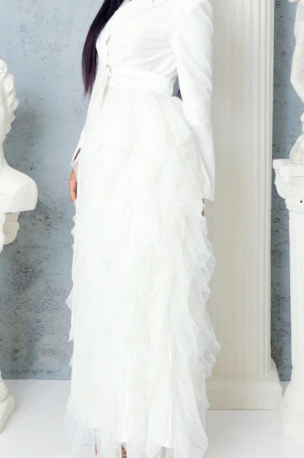 White Side Tulle Detail Dress Jacket
