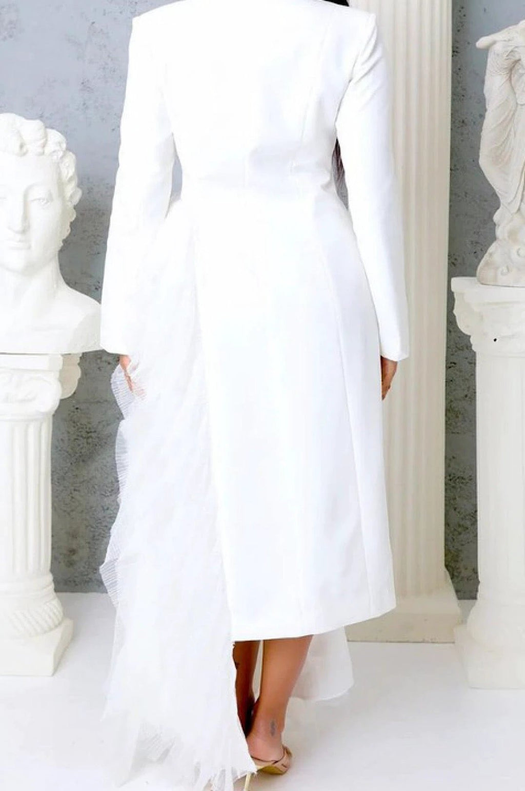 White Side Tulle Detail Dress Jacket