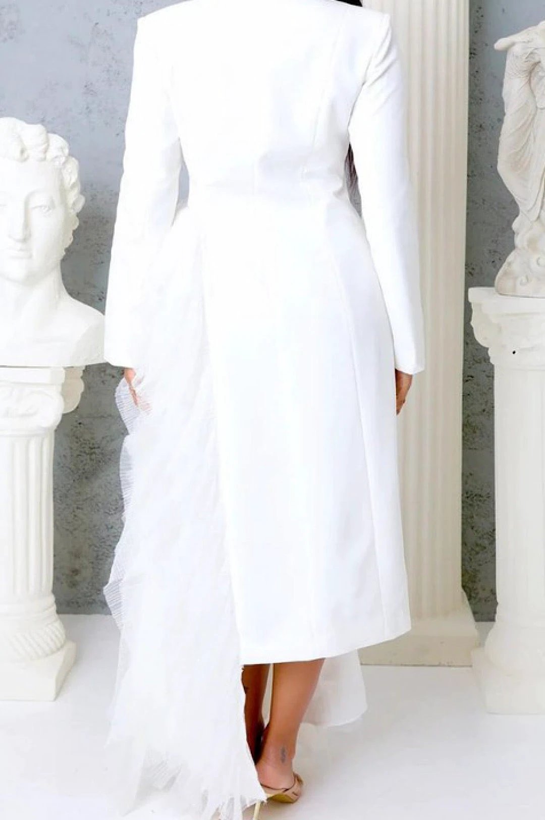 White Side Tulle Detail Dress Jacket