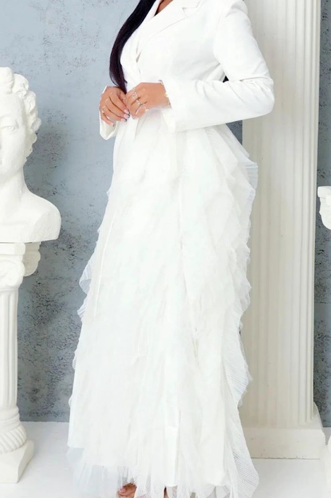 White Side Tulle Detail Dress Jacket