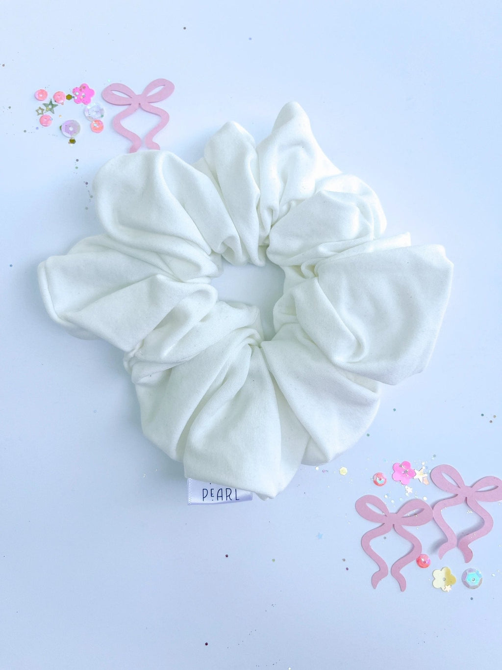 White Solid Oversized Scrunchy by Evie Pearl Handmade