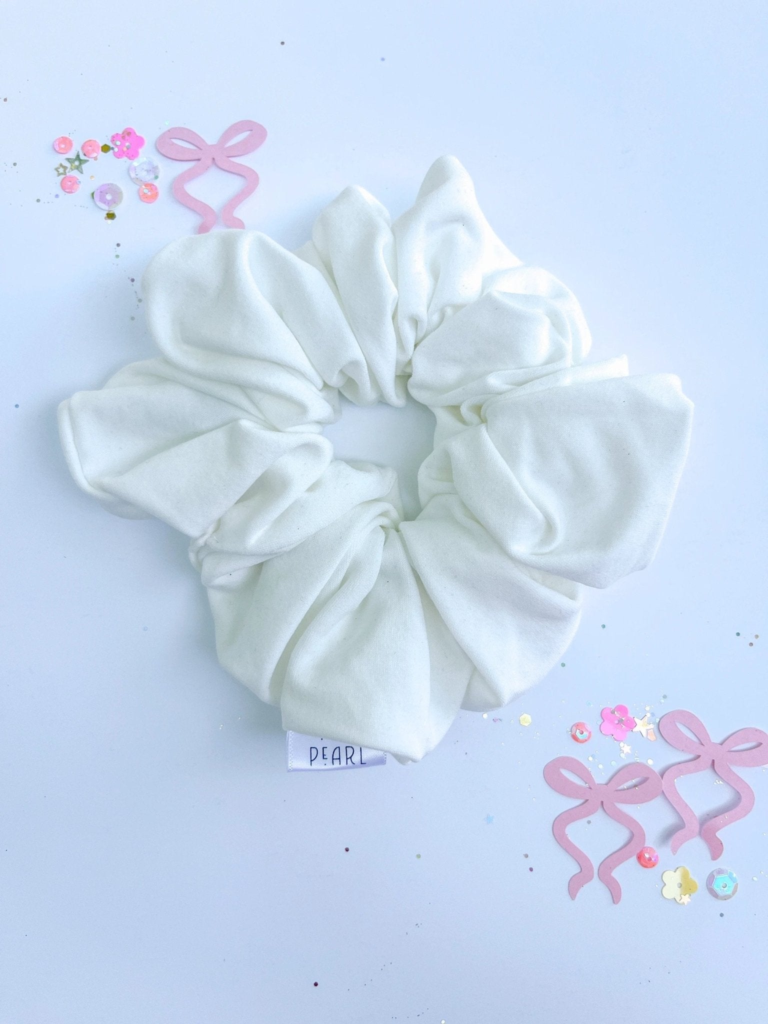 White Solid Oversized Scrunchy by Evie Pearl Handmade
