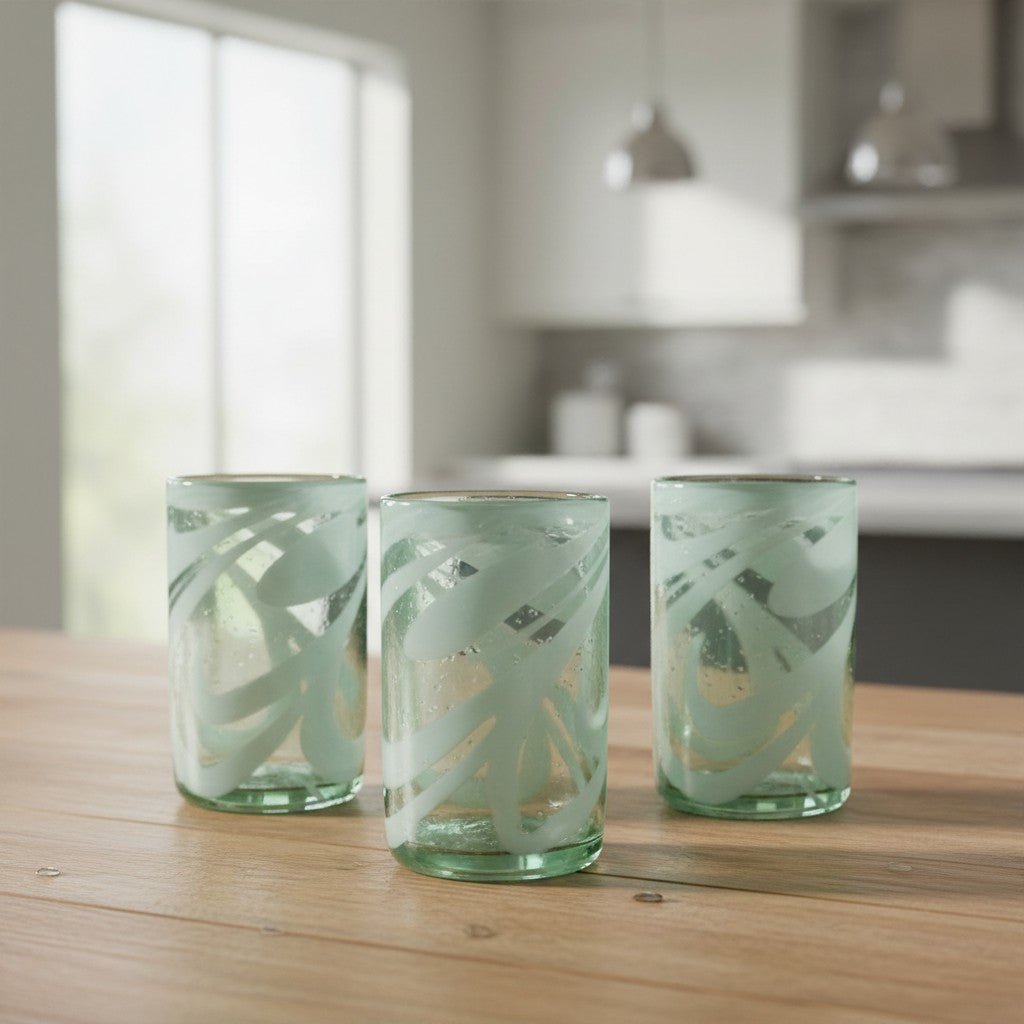 White Swirl Hand-Blown Mexican Glass | Artisan Drinkware Mexican Drinking Glass La Vie Bien White Swirl Hand-Blown Mexican Glass | Artisan Drinkware