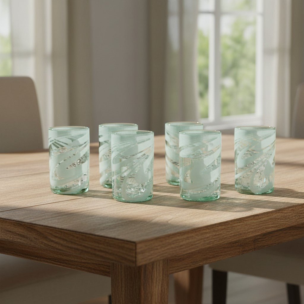 White Swirl Hand-Blown Mexican Glass | Artisan Drinkware Mexican Drinking Glass La Vie Bien White Swirl Hand-Blown Mexican Glass | Artisan Drinkware