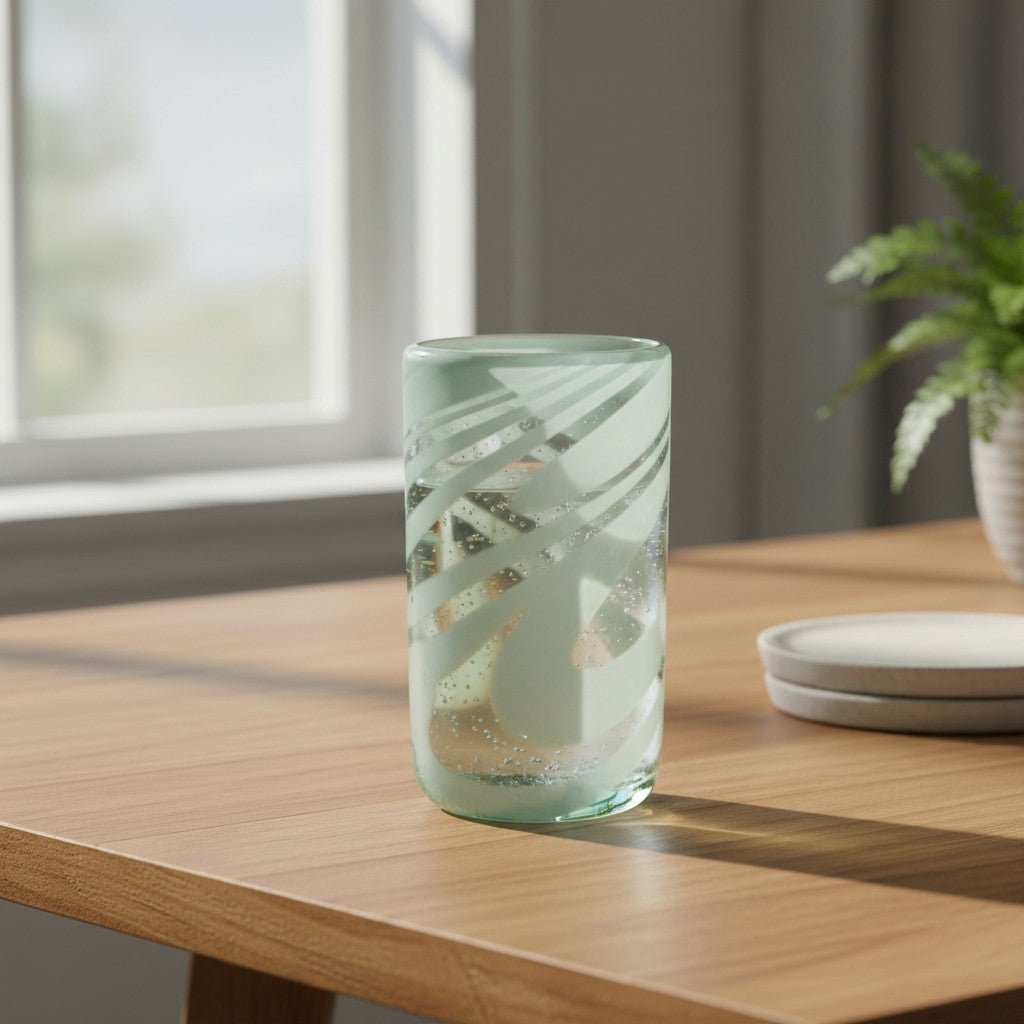 White Swirl Hand-Blown Mexican Glass | Artisan Drinkware Mexican Drinking Glass La Vie Bien White Swirl Hand-Blown Mexican Glass | Artisan Drinkware