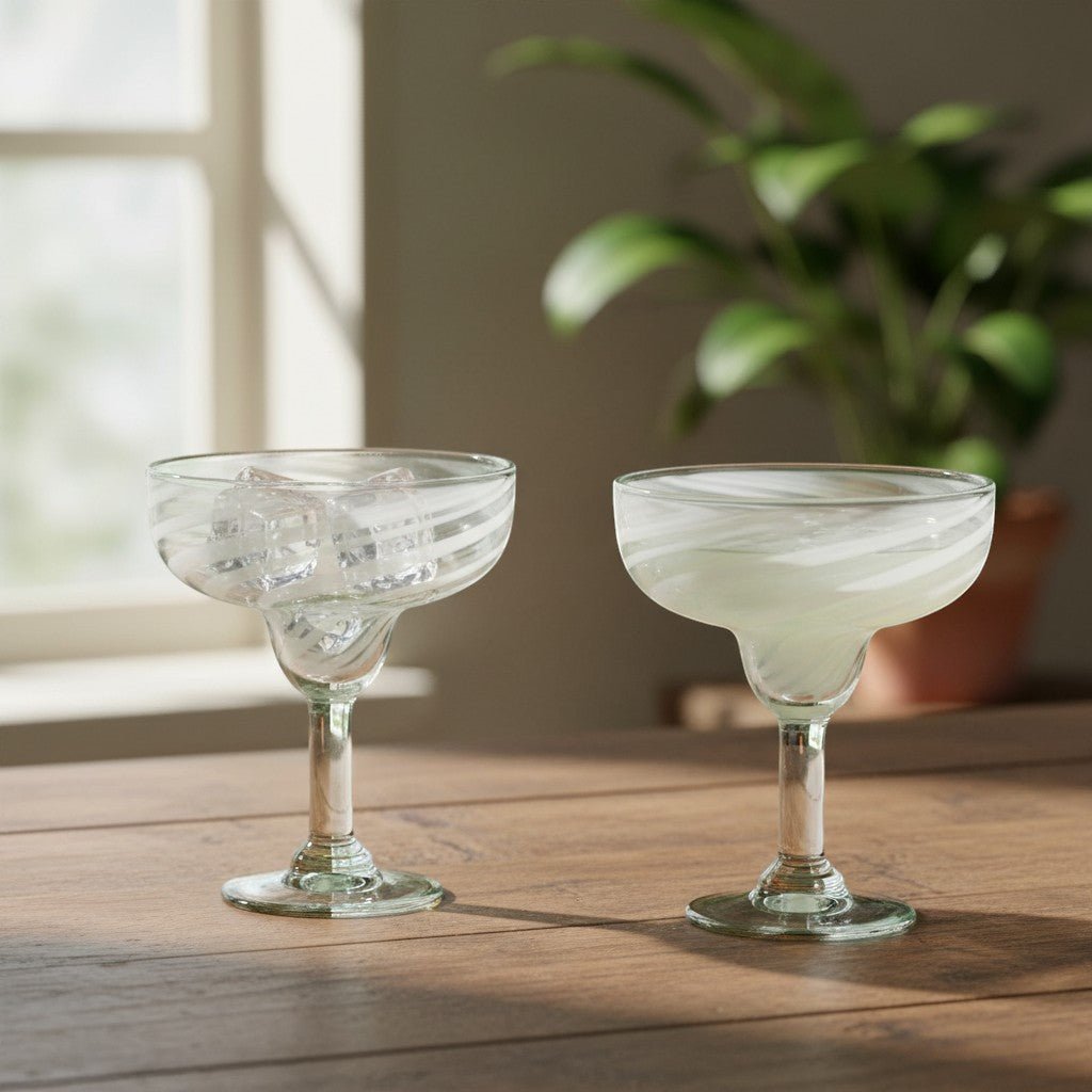 White Swirl Margarita Glass | Hand-Blown Mexican Barware Mexican Margarita Glass La Vie Bien White Swirl Margarita Glass | Hand-Blown Mexican Barware