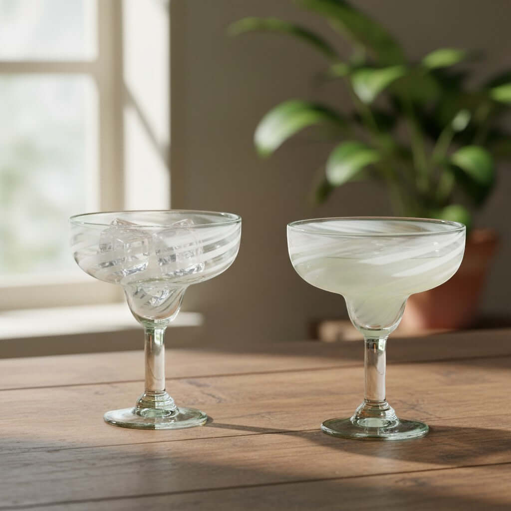 White Swirl Margarita Glass | Hand-Blown Mexican Barware Mexican Margarita Glass La Vie Bien White Swirl Margarita Glass | Hand-Blown Mexican Barware