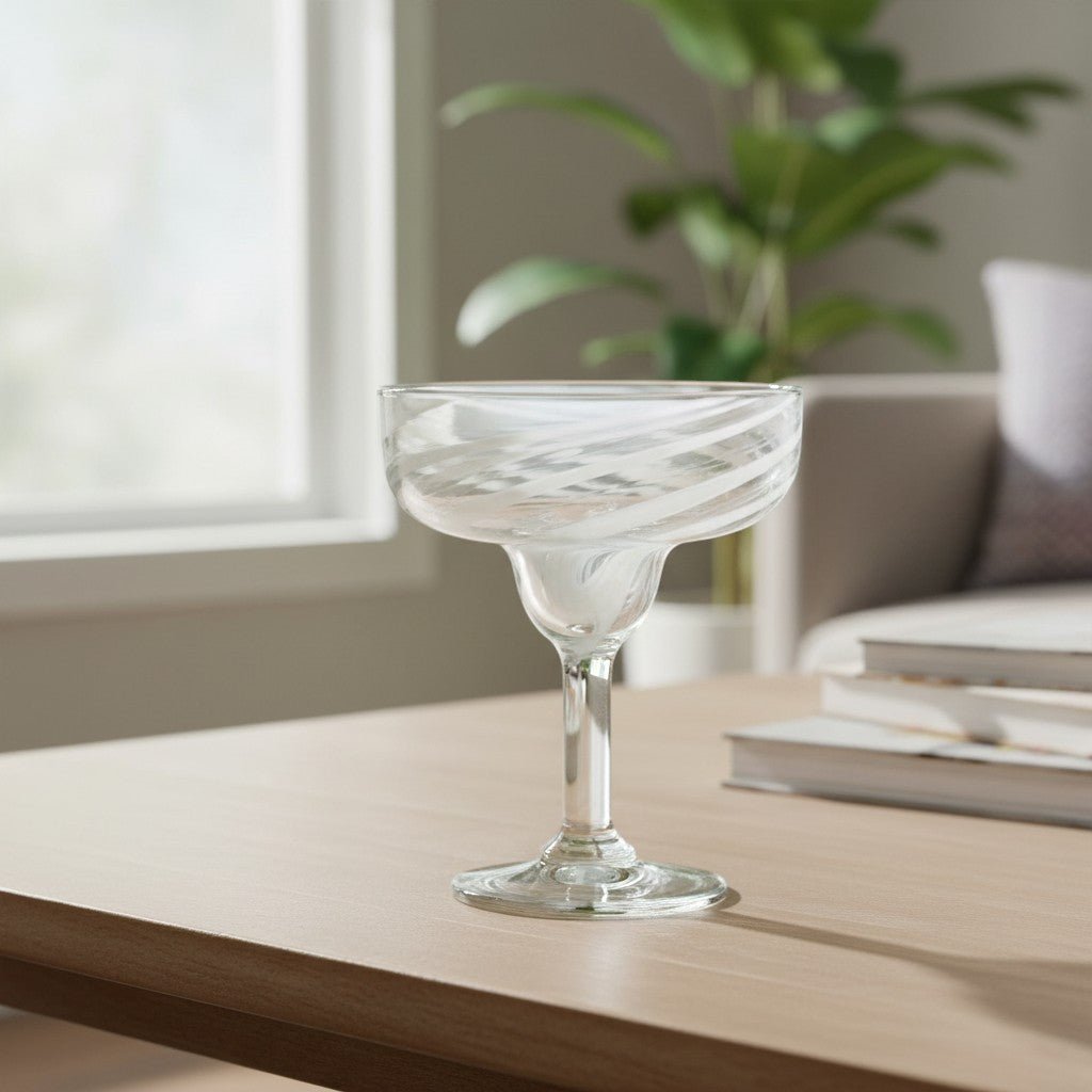 White Swirl Margarita Glass | Hand-Blown Mexican Barware Mexican Margarita Glass La Vie Bien White Swirl Margarita Glass | Hand-Blown Mexican Barware