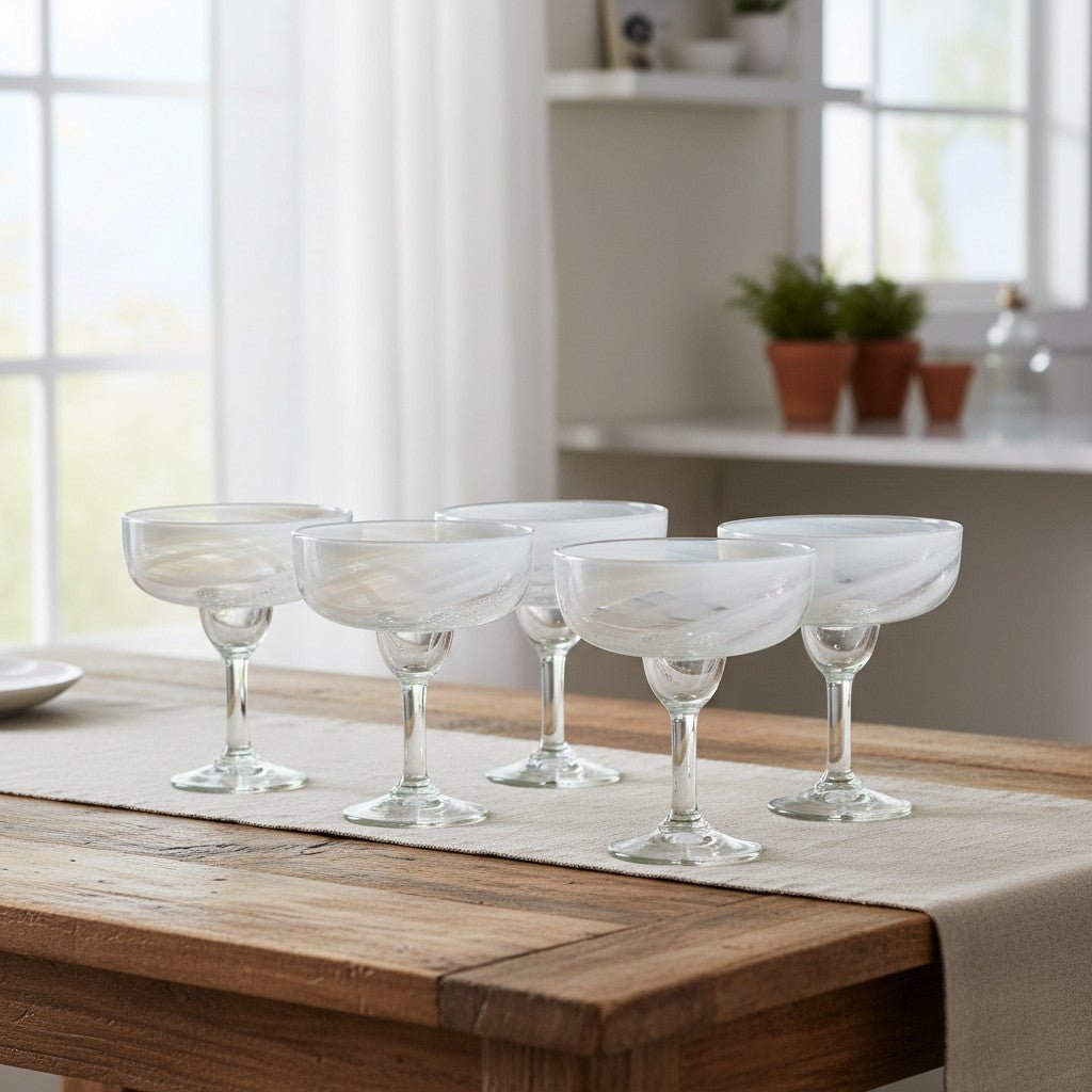 White Swirl Margarita Glass | Hand-Blown Mexican Barware Mexican Margarita Glass La Vie Bien White Swirl Margarita Glass | Hand-Blown Mexican Barware