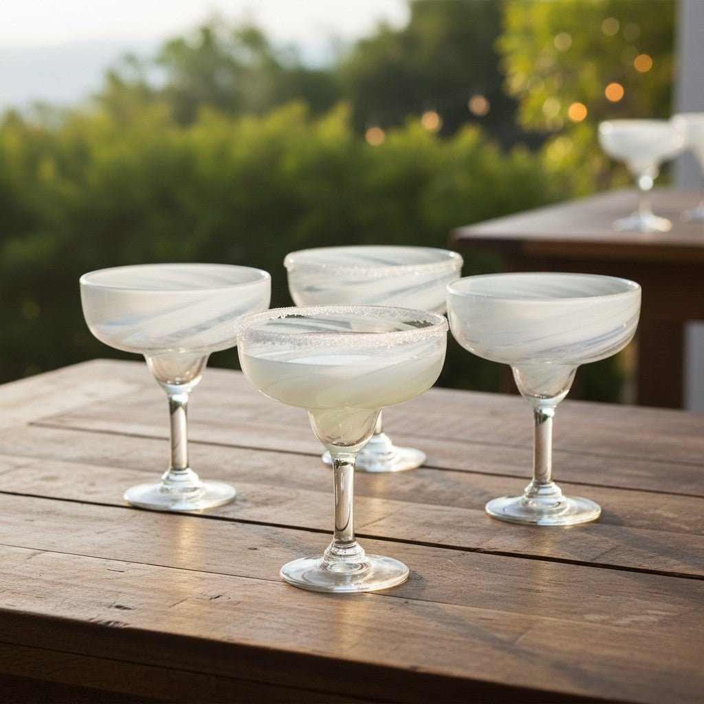White Swirl Margarita Glass | Hand-Blown Mexican Barware Mexican Margarita Glass La Vie Bien White Swirl Margarita Glass | Hand-Blown Mexican Barware
