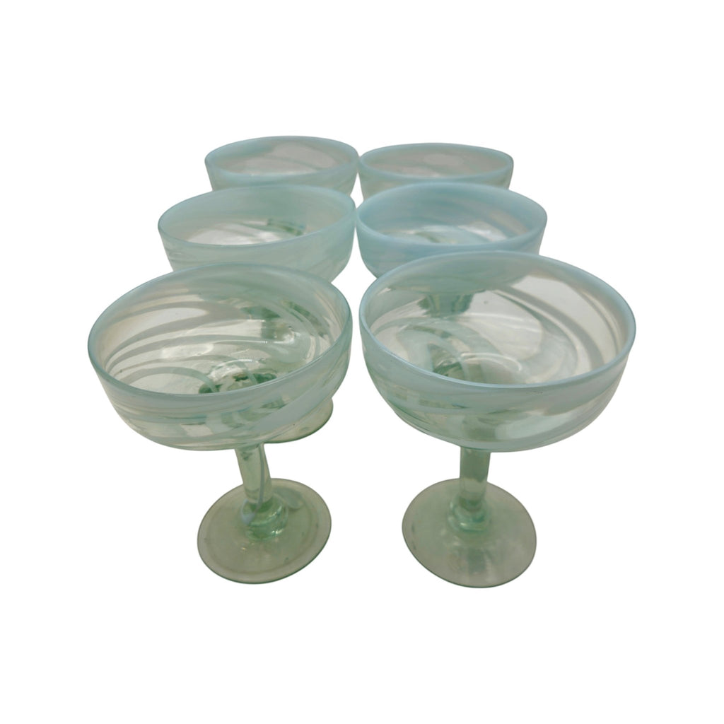 White Swirl Margarita Glass | Hand-Blown Mexican Barware Mexican Margarita Glass La Vie Bien White Swirl Margarita Glass | Hand-Blown Mexican Barware