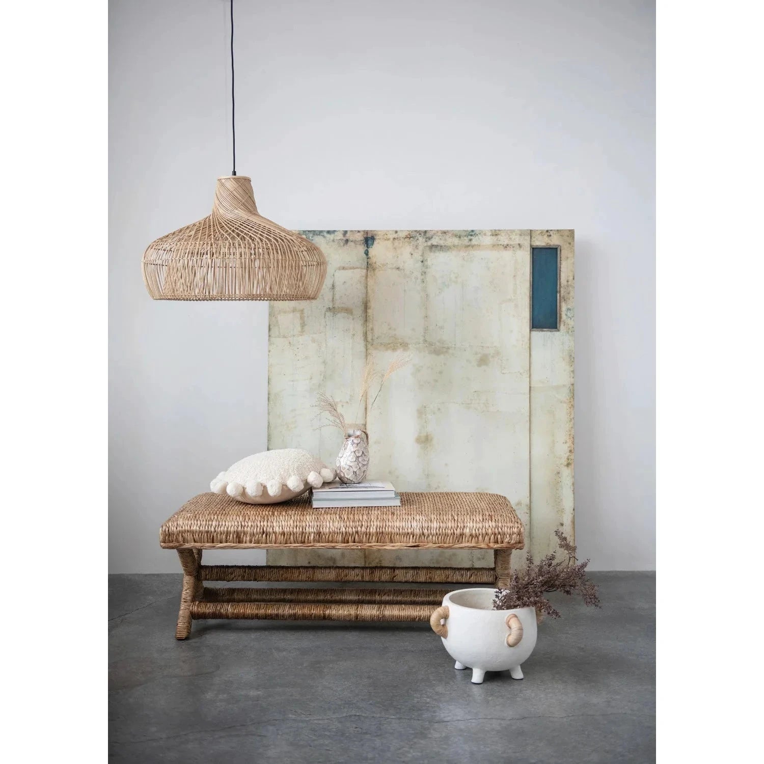 Wren Terracotta Planter with Rattan Handles by White Cliff Studio