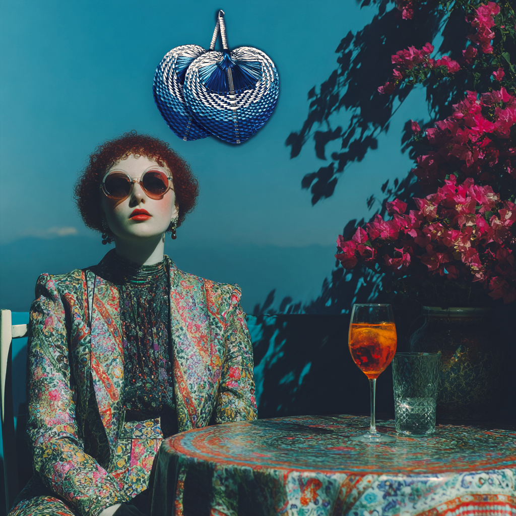 Tricolor Raffia Handmade Fan