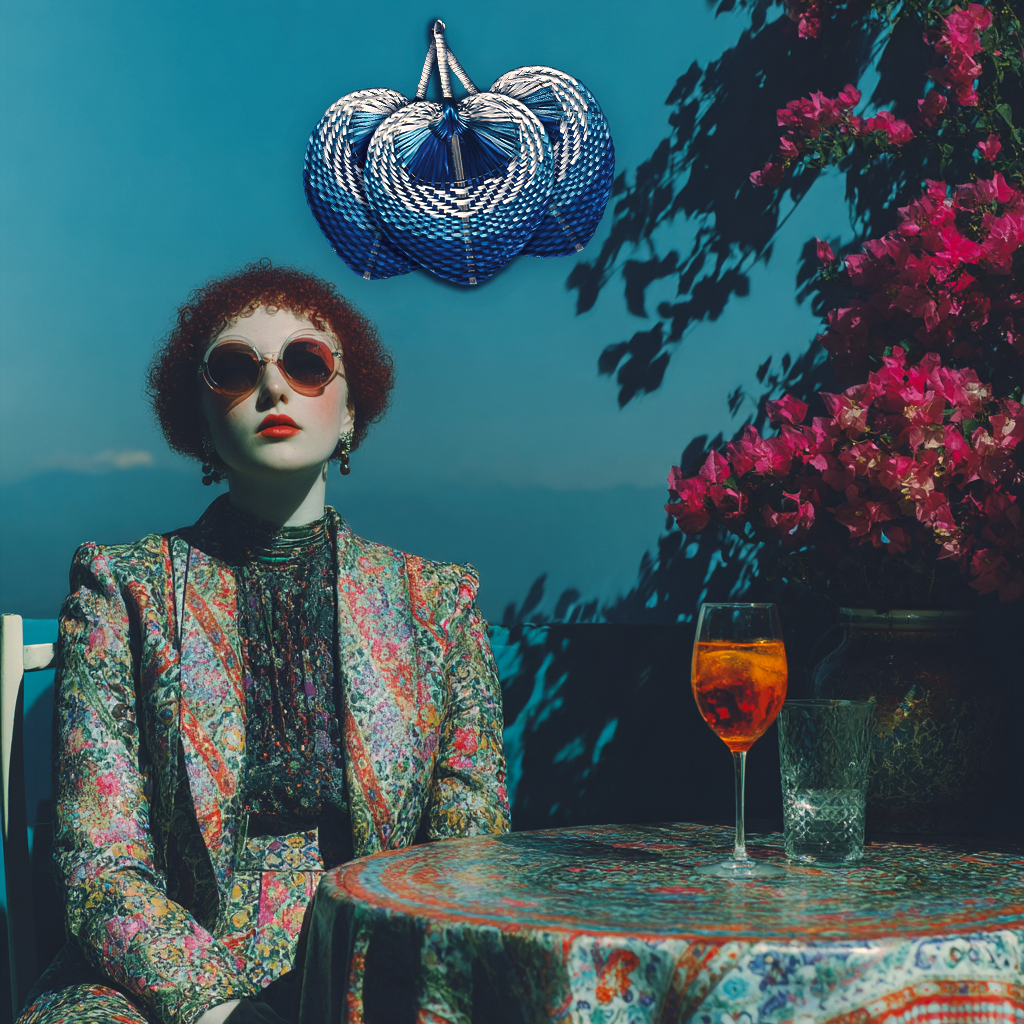 Tricolor Raffia Handmade Fan