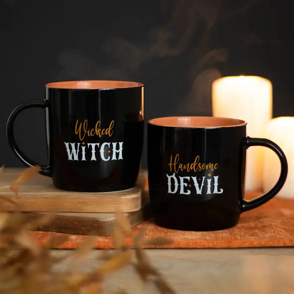 Wicked Witch and Handsome Devil Couples Halloween Mug Set La Vie Bien Wicked Witch and Handsome Devil Couples Halloween Mug Set