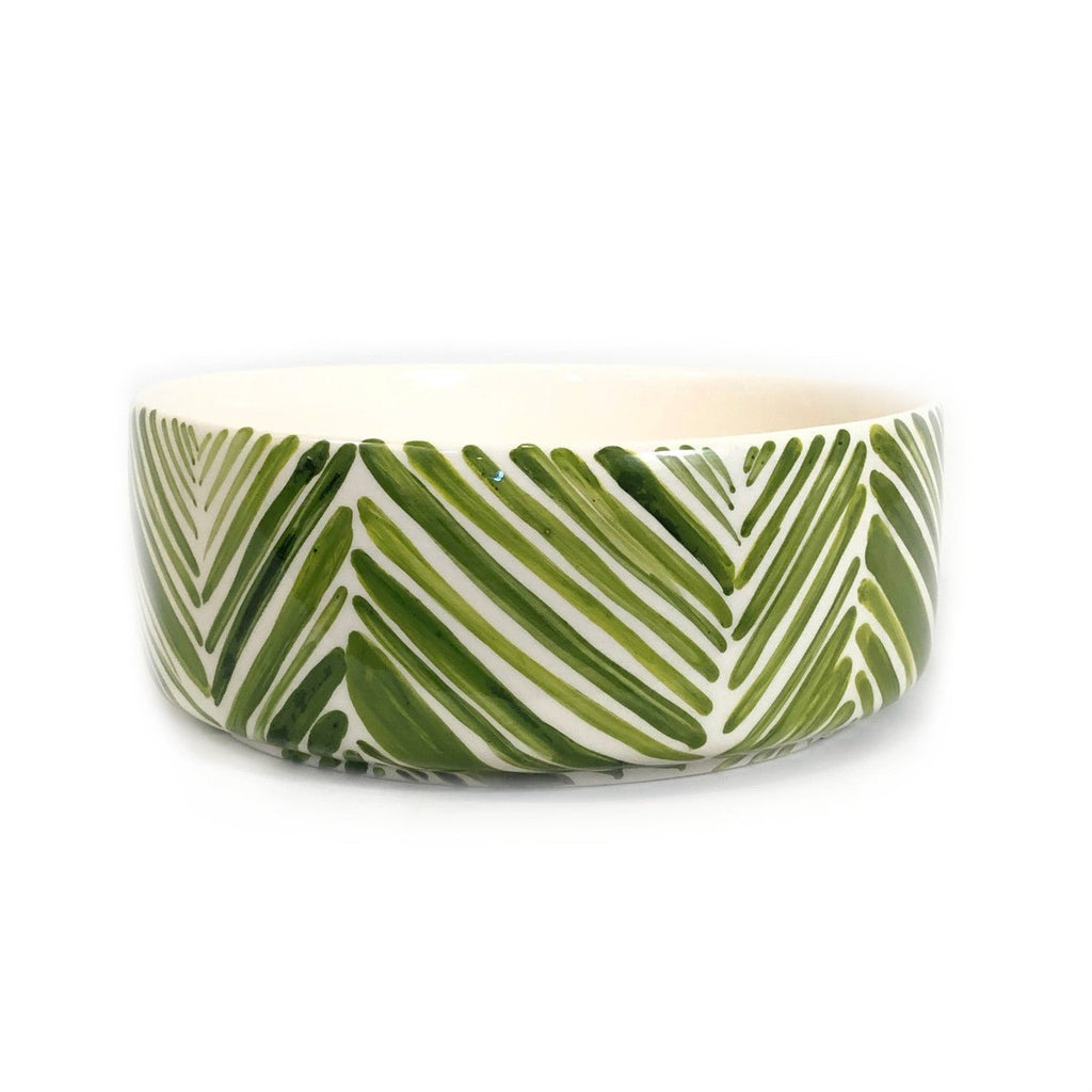 Wide Serving Bowl - Green Palm Leaves La Vie Bien Wide Serving Bowl - Green Palm Leaves