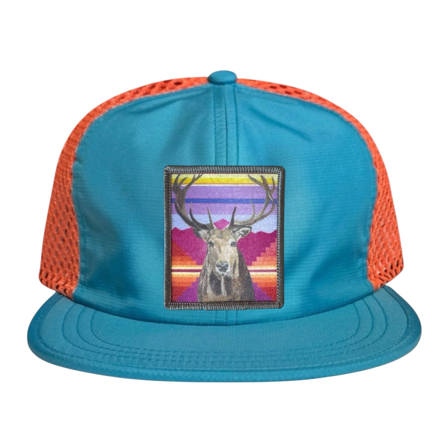 Wide Set Mesh Cap Orange/ Teal Hats La Vie Bien Wide Set Mesh Cap Orange/ Teal
