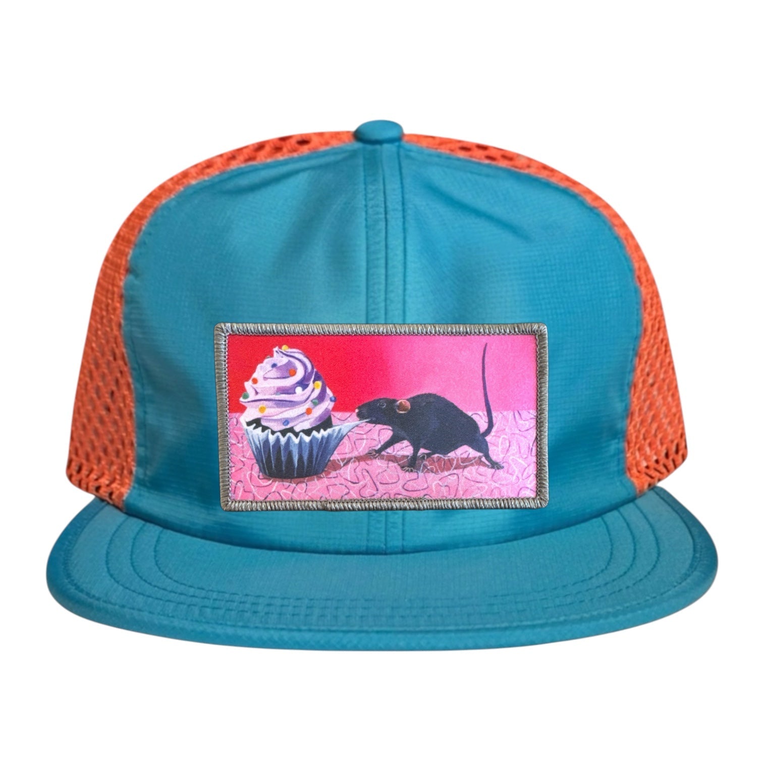 Wide Set Mesh Cap Orange/ Teal Hats La Vie Bien Wide Set Mesh Cap Orange/ Teal