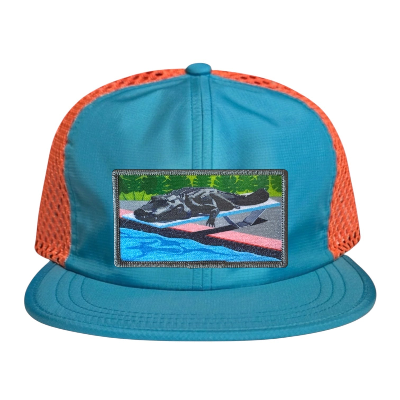 Wide Set Mesh Cap Orange/ Teal Hats La Vie Bien Wide Set Mesh Cap Orange/ Teal