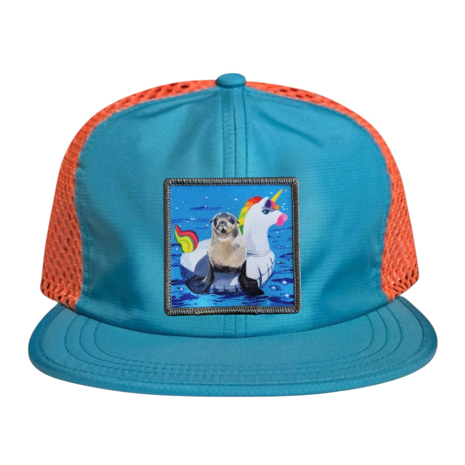 Wide Set Mesh Cap Orange/ Teal Hats La Vie Bien Wide Set Mesh Cap Orange/ Teal
