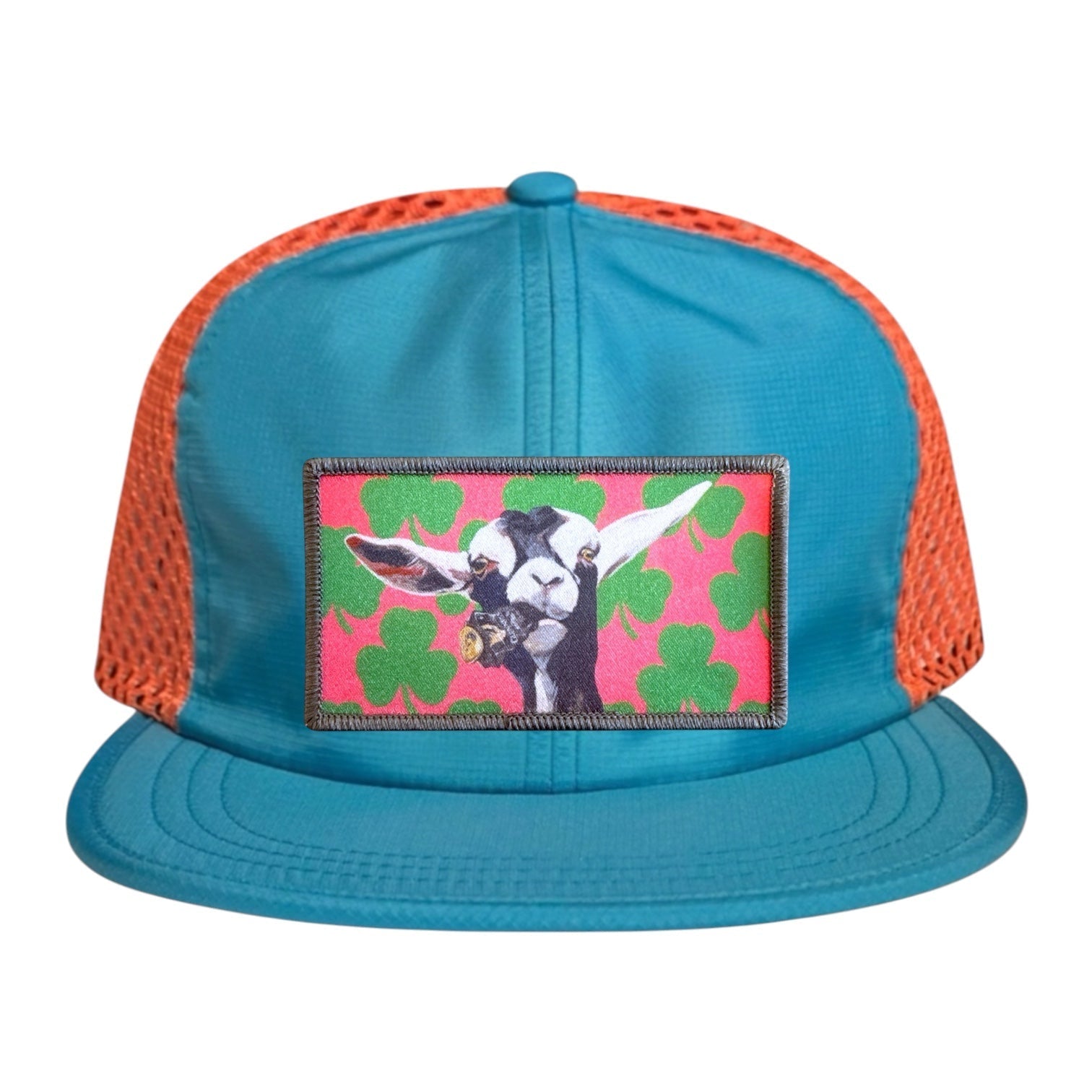 Wide Set Mesh Cap Orange/ Teal Hats La Vie Bien Wide Set Mesh Cap Orange/ Teal