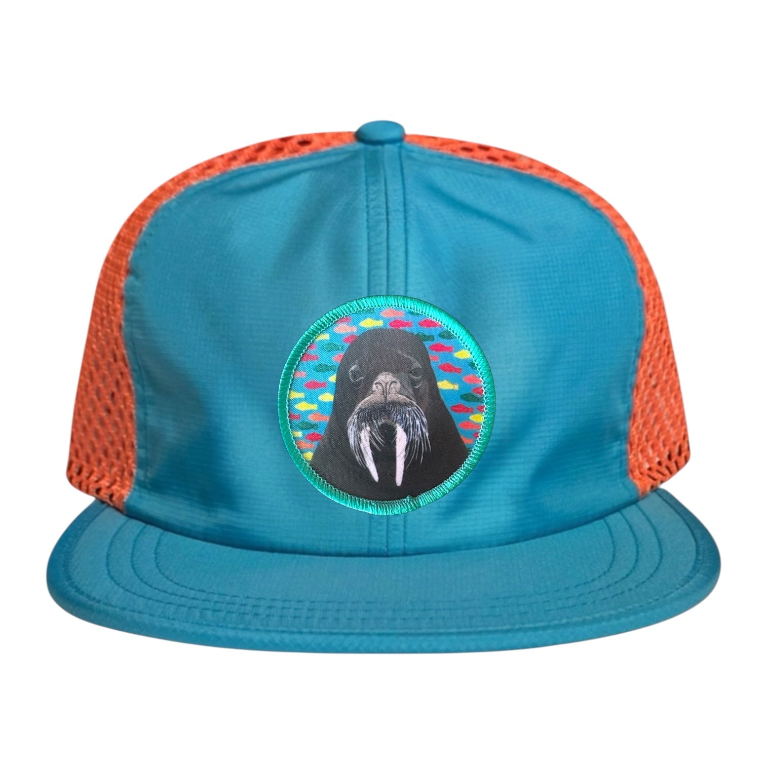 Wide Set Mesh Cap Orange/ Teal Hats La Vie Bien Wide Set Mesh Cap Orange/ Teal