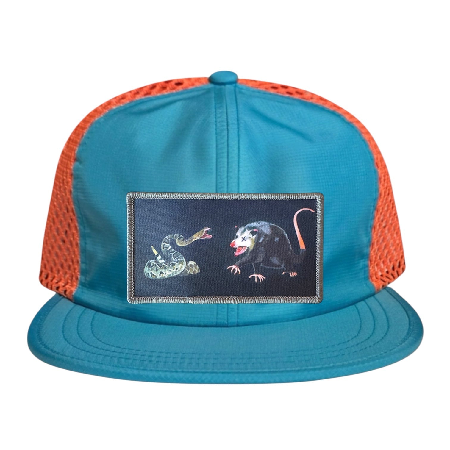Wide Set Mesh Cap Orange/ Teal Hats La Vie Bien Wide Set Mesh Cap Orange/ Teal
