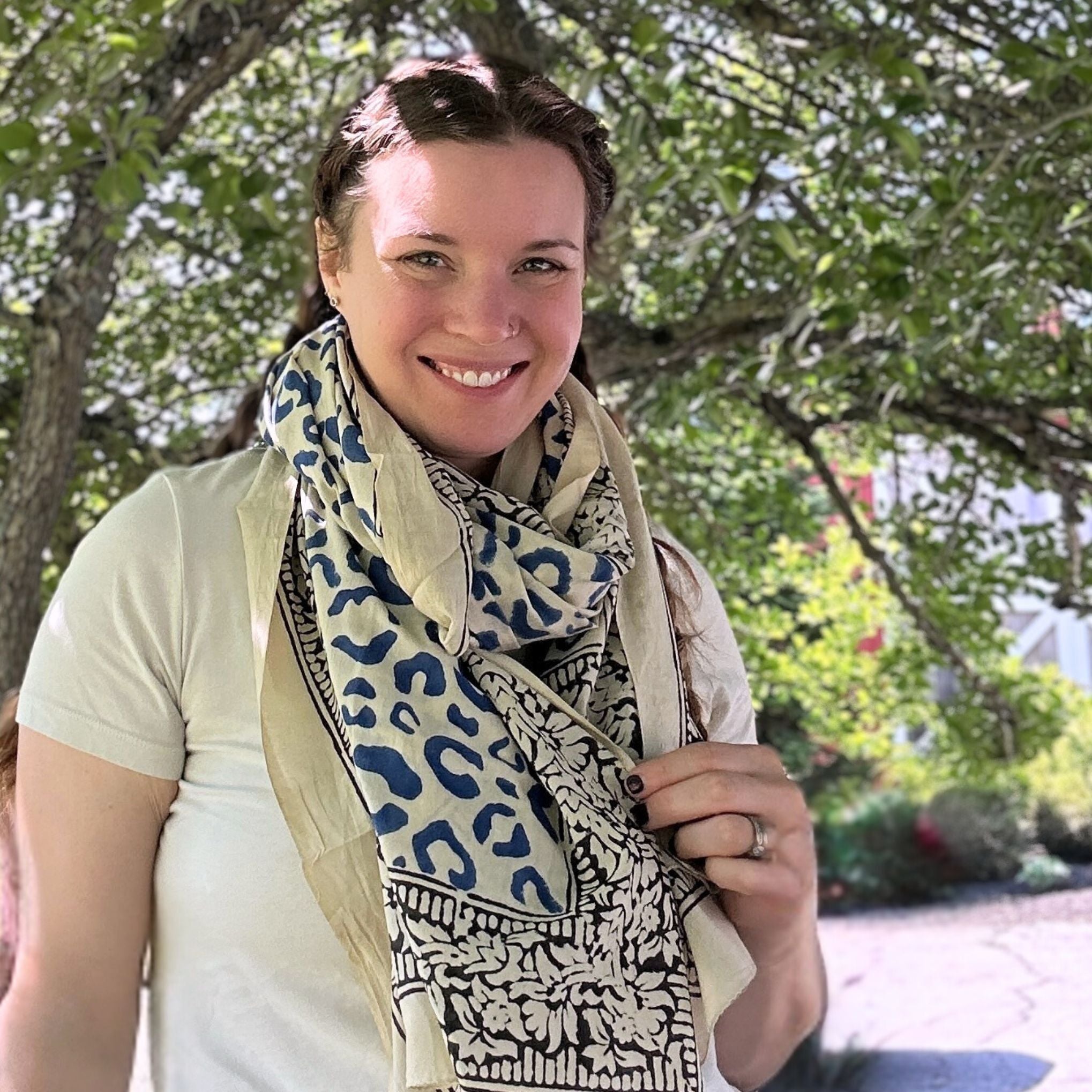 Wild Indigo Bloom – Hand Block Print Cotton Scarf, Oversized Boho Wrap & Lightweight Sarong Clothing and Accessories La Vie Bien Wild Indigo Bloom – Hand Block Print Cotton Scarf, Oversized Boho Wrap & Lightweight Sarong