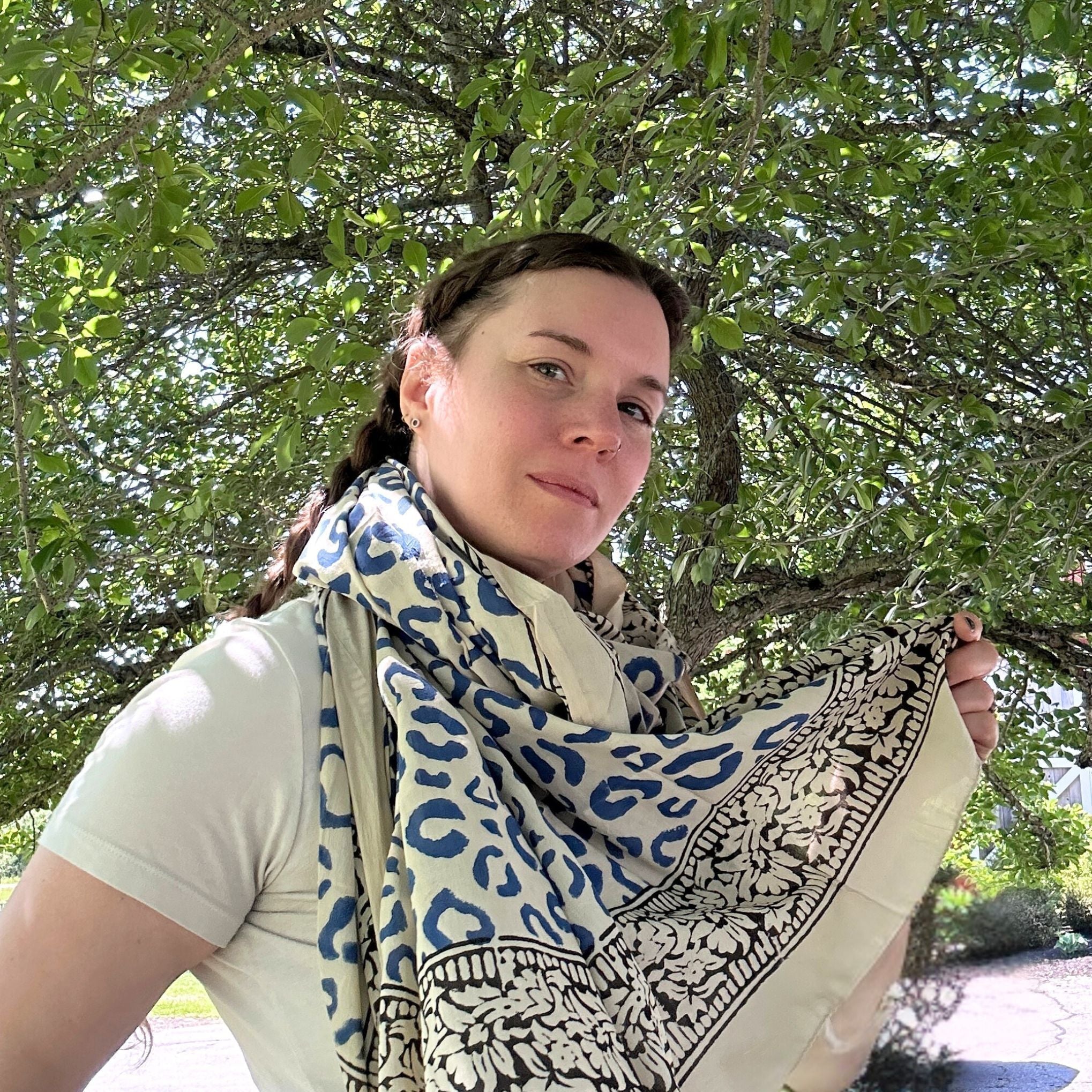 Wild Indigo Bloom – Hand Block Print Cotton Scarf, Oversized Boho Wrap & Lightweight Sarong Clothing and Accessories La Vie Bien Wild Indigo Bloom – Hand Block Print Cotton Scarf, Oversized Boho Wrap & Lightweight Sarong