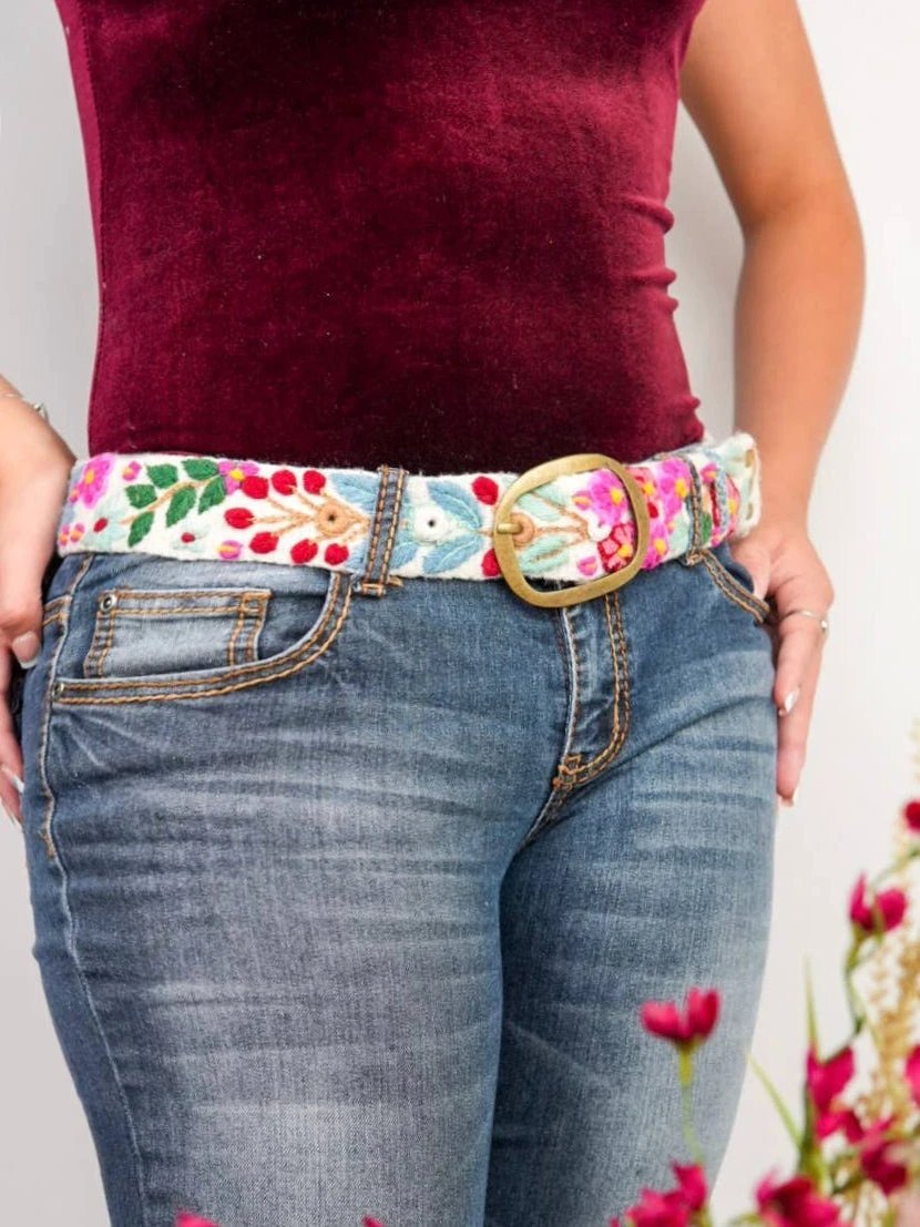Wildberry Embroidered Wide Belt by Ash & Rose