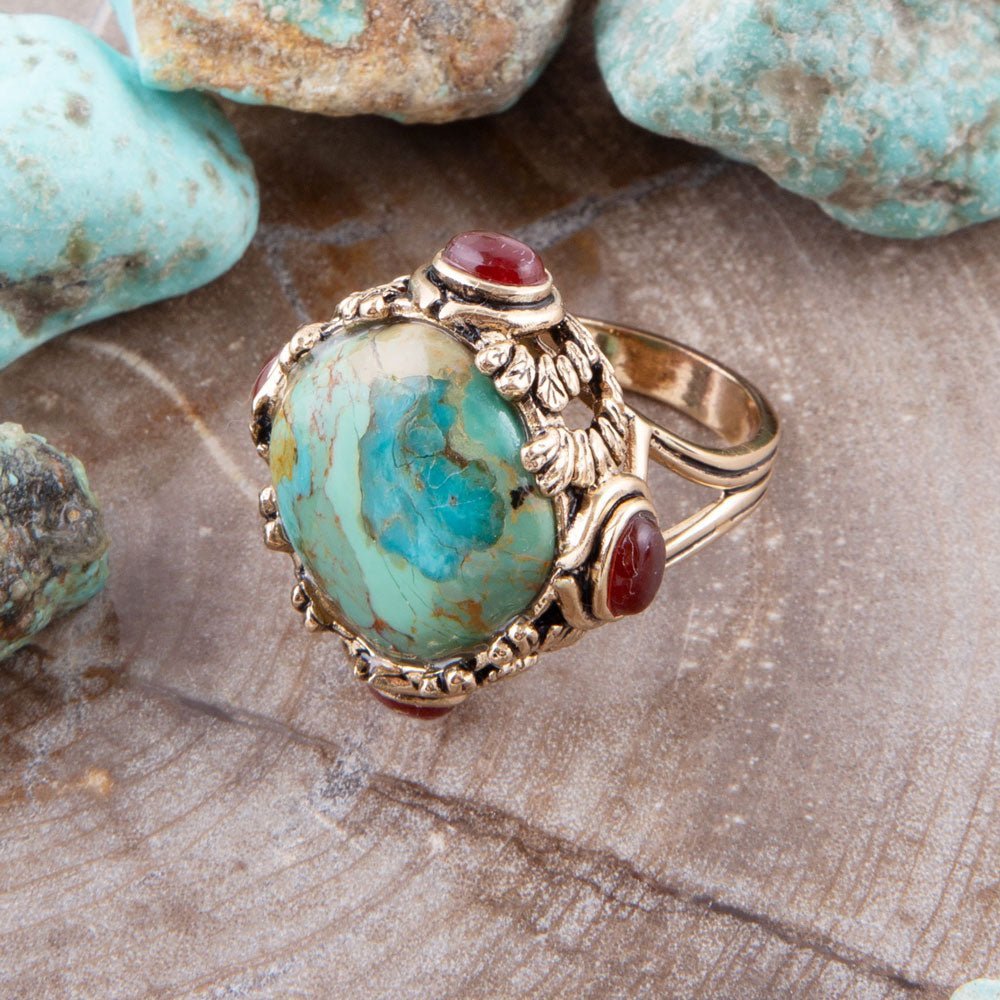 Wilder Blue Turquoise Golden Statement Ring Rings La Vie Bien Wilder Blue Turquoise Golden Statement Ring