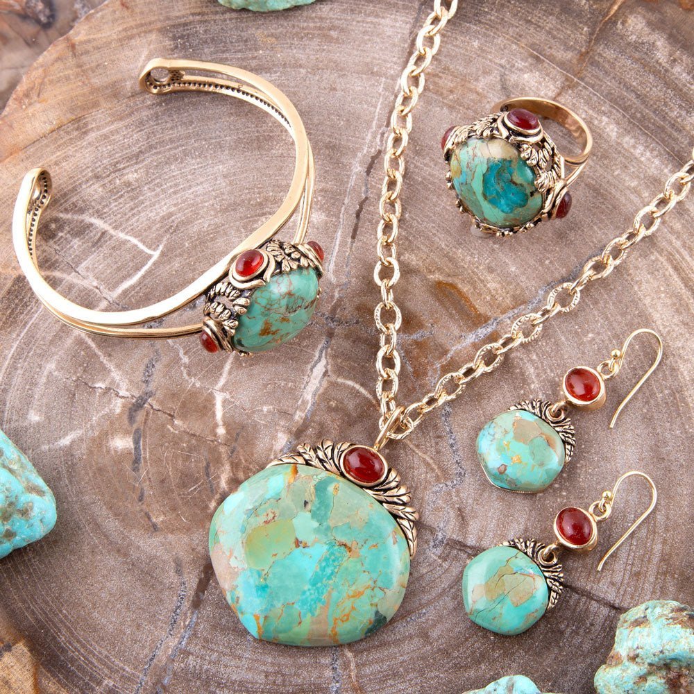 Wilder Turquoise Carnelian and Bronze Cuff Bracelet Bracelets La Vie Bien Wilder Turquoise Carnelian and Bronze Cuff Bracelet