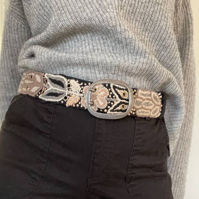 Wildroot Artisan Embroidered Belt, Black Accessories La Vie Bien Wildroot Artisan Embroidered Belt, Black