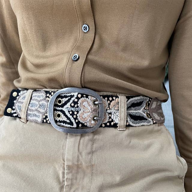Wildroot Artisan Embroidered Belt, Black Accessories La Vie Bien Wildroot Artisan Embroidered Belt, Black