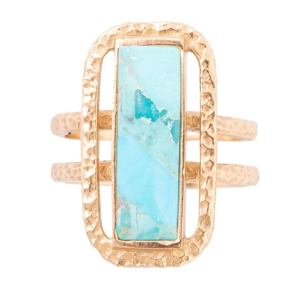 Willa Blue Turquoise Golden Statement Ring by Barse Jewelry