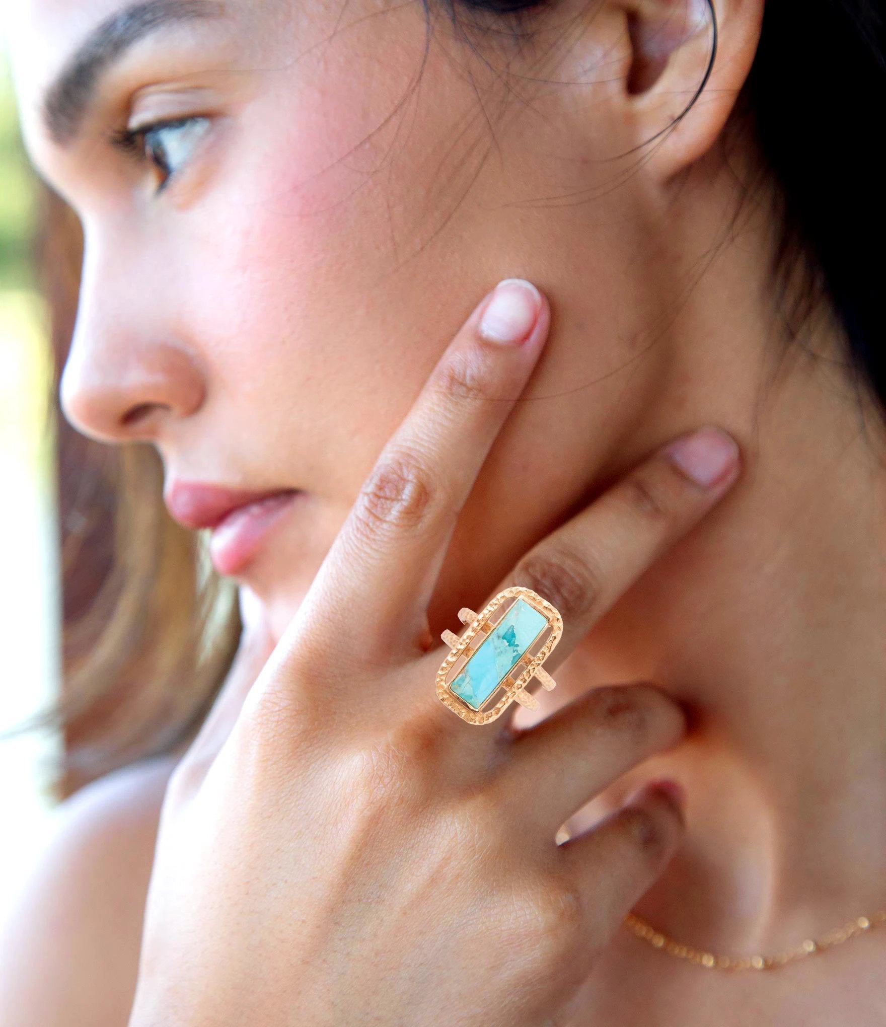 Willa Blue Turquoise Golden Statement Ring by Barse Jewelry