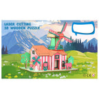 Windmill Model Kit - Wooden Laser-Cut 3D Puzzle (82 Pcs)