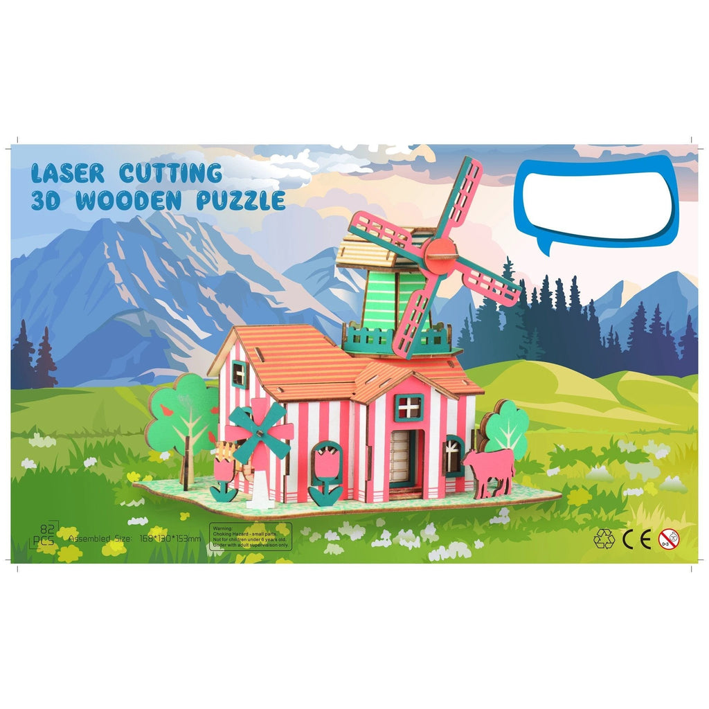 Windmill Model Kit - Wooden Laser - Cut 3D Puzzle (82 Pcs)