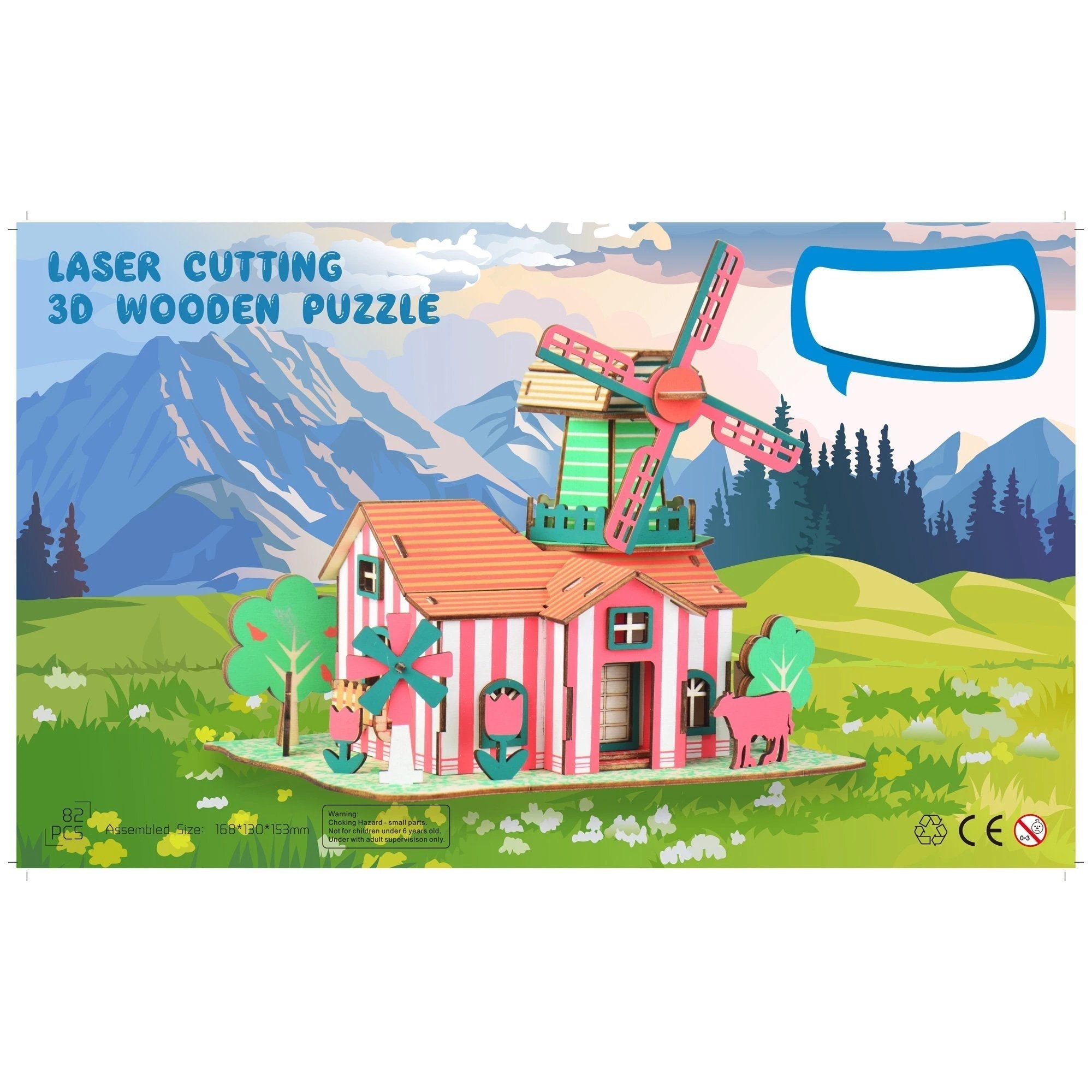 Windmill Model Kit - Wooden Laser - Cut 3D Puzzle (82 Pcs)