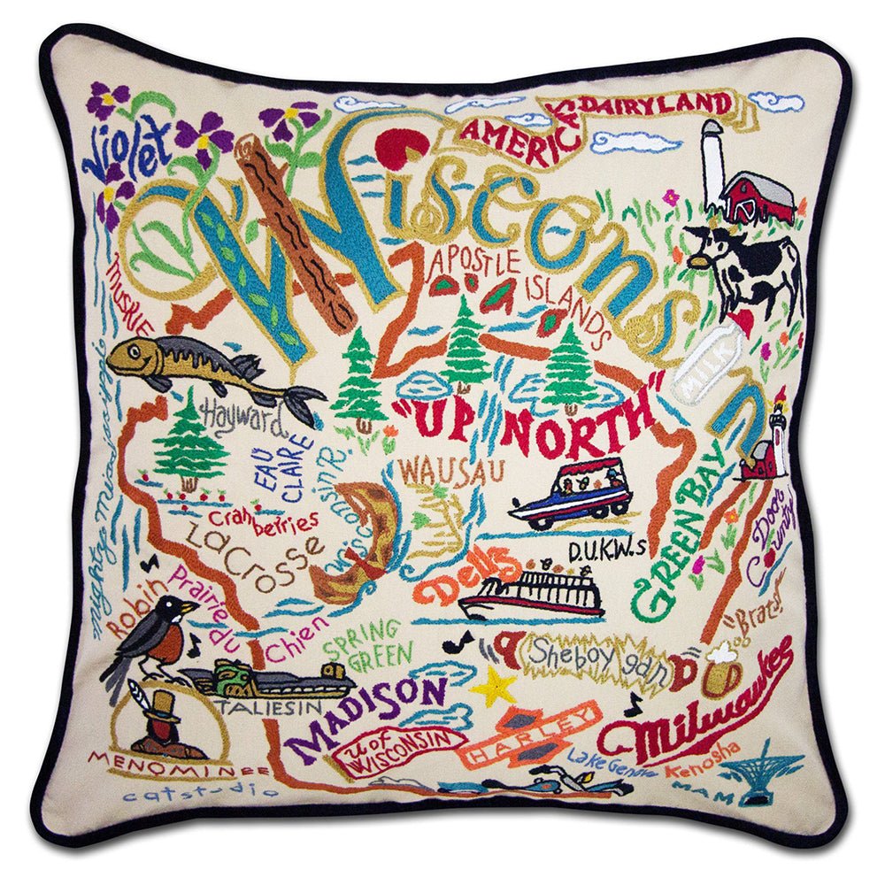 Wisconsin Hand - Embroidered Pillow Pillows La Vie Bien Wisconsin Hand - Embroidered Pillow