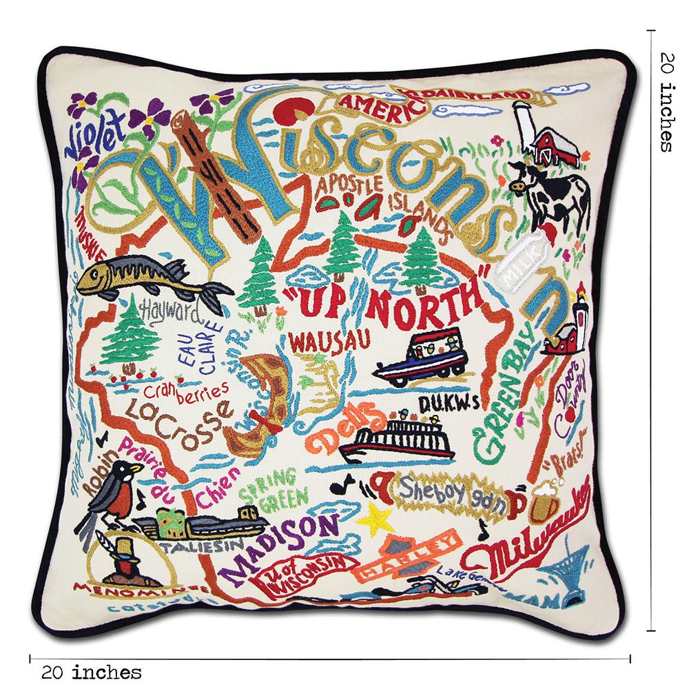 Wisconsin Hand - Embroidered Pillow Pillows La Vie Bien Wisconsin Hand - Embroidered Pillow