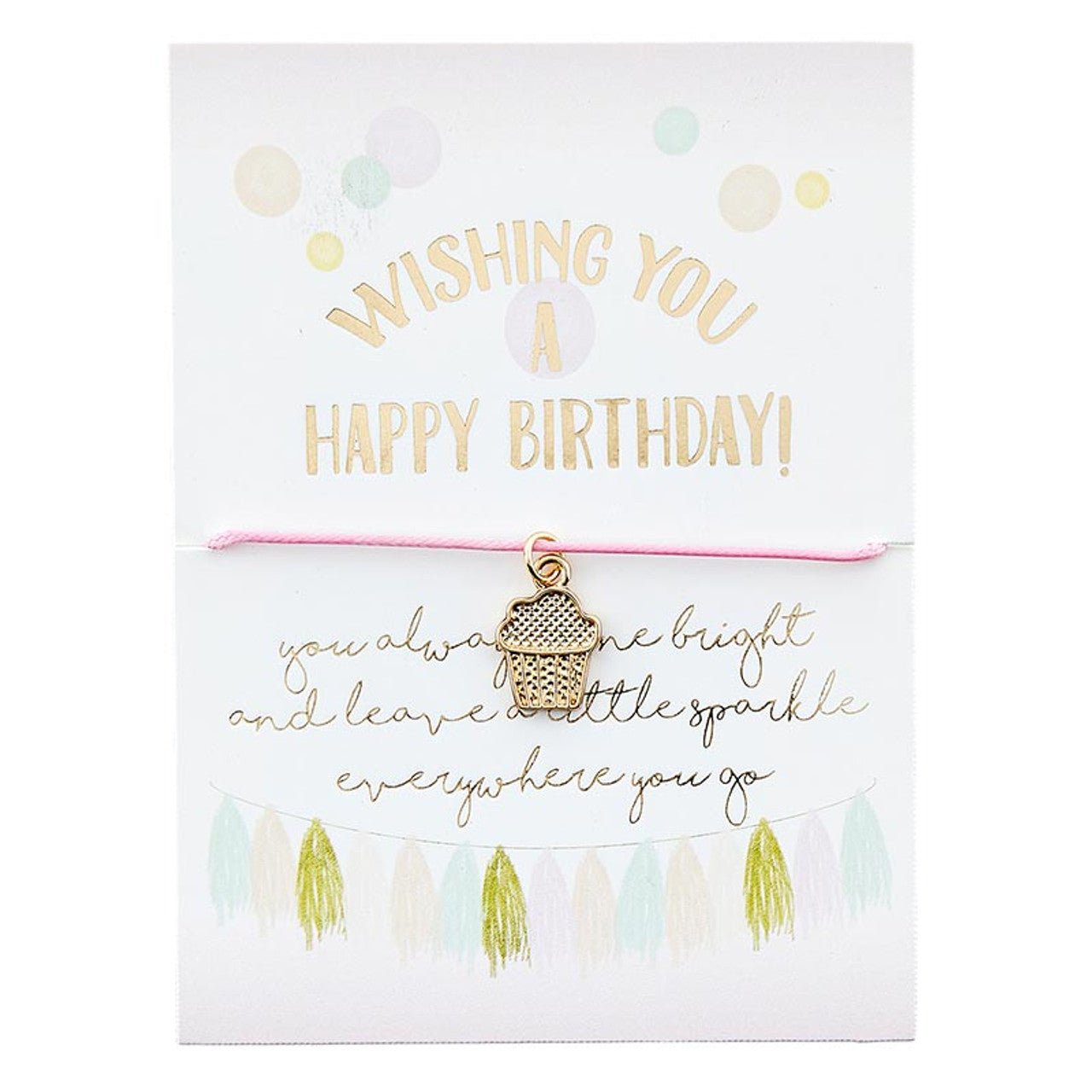 Wishing You a Happy Birthday Cupcake Charm Cord Bracelet on a Gift Card Bracelets La Vie Bien Wishing You a Happy Birthday Cupcake Charm Cord Bracelet on a Gift Card