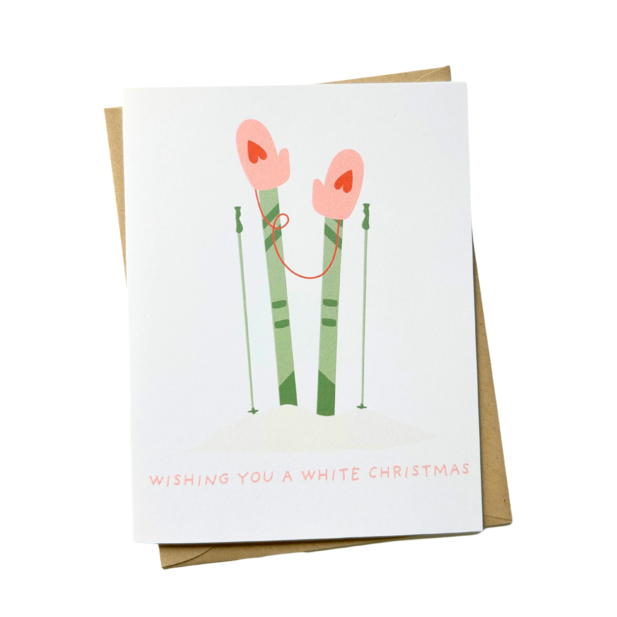 Wishing You a White Christmas Card – Cute Pink Ski-Themed Holiday Greeting by Five Dot Post