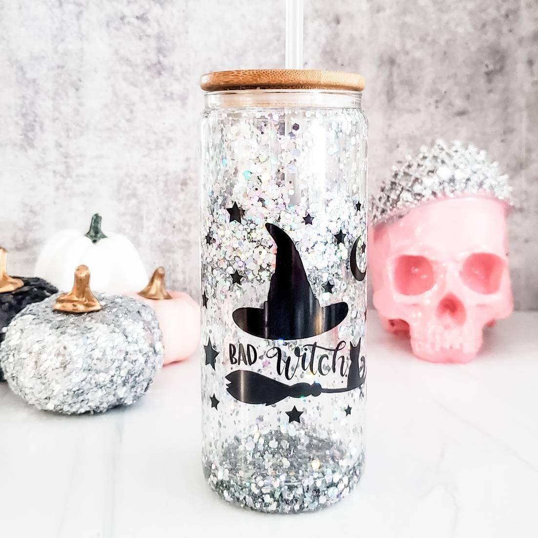 Witches Brew Halloween Snowglobe Glitter Iced Coffee Cup Drinkware La Vie Bien Witches Brew Halloween Snowglobe Glitter Iced Coffee Cup