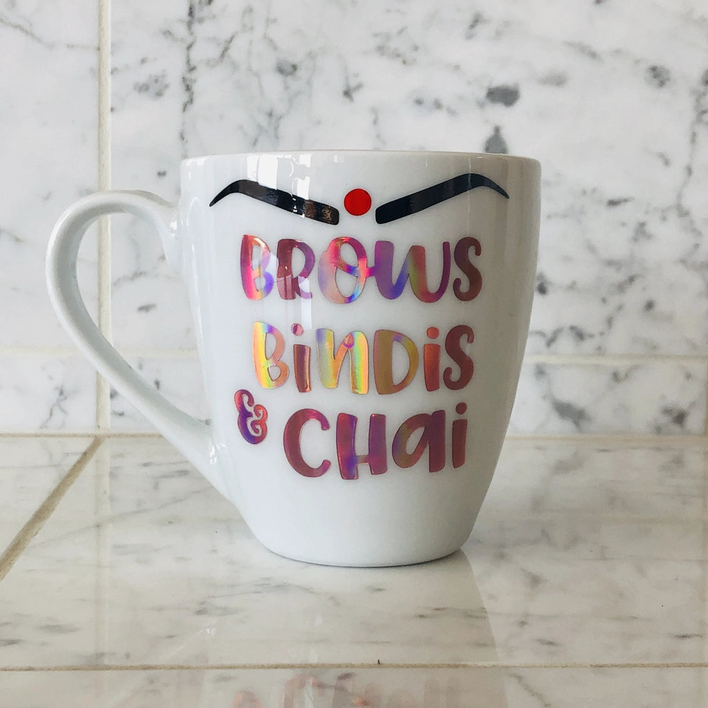 Brows Bindis & Chai Mug by Modern Desi