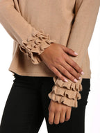 Women's 100% Cashmere Crew Neck Sweater with Ruffle Sleeve pullover-sweaters La Vie Bien Women's 100% Cashmere Crew Neck Sweater with Ruffle Sleeve