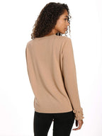 Women's 100% Cashmere Crew Neck Sweater with Ruffle Sleeve pullover-sweaters La Vie Bien Women's 100% Cashmere Crew Neck Sweater with Ruffle Sleeve