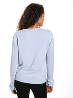 Women's 100% Cashmere Crew Neck Sweater with Ruffle Sleeve pullover-sweaters La Vie Bien Women's 100% Cashmere Crew Neck Sweater with Ruffle Sleeve