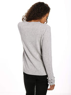 Women's 100% Cashmere Crew Neck Sweater with Ruffle Sleeve pullover-sweaters La Vie Bien Women's 100% Cashmere Crew Neck Sweater with Ruffle Sleeve