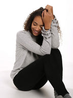 Women's 100% Cashmere Crew Neck Sweater with Ruffle Sleeve pullover-sweaters La Vie Bien Women's 100% Cashmere Crew Neck Sweater with Ruffle Sleeve